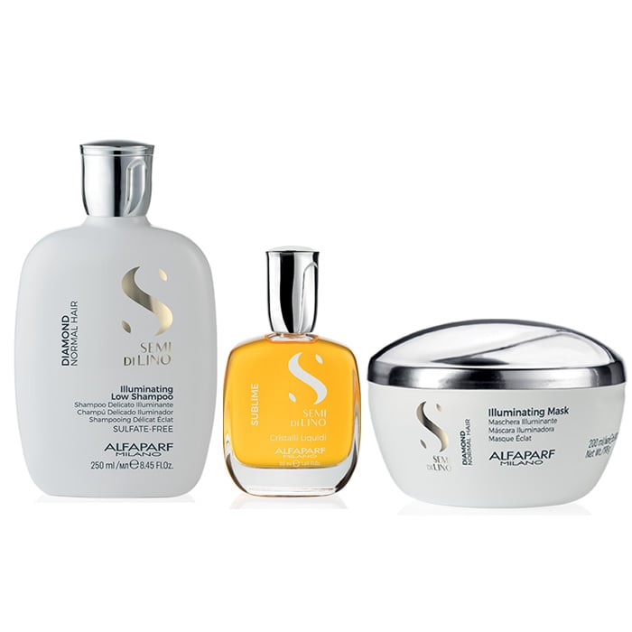 Alfaparf Semi di Lino Diamond Shampoo 250 ml - Mask 200 ml and Crystals 30 ml - Shiny Hair