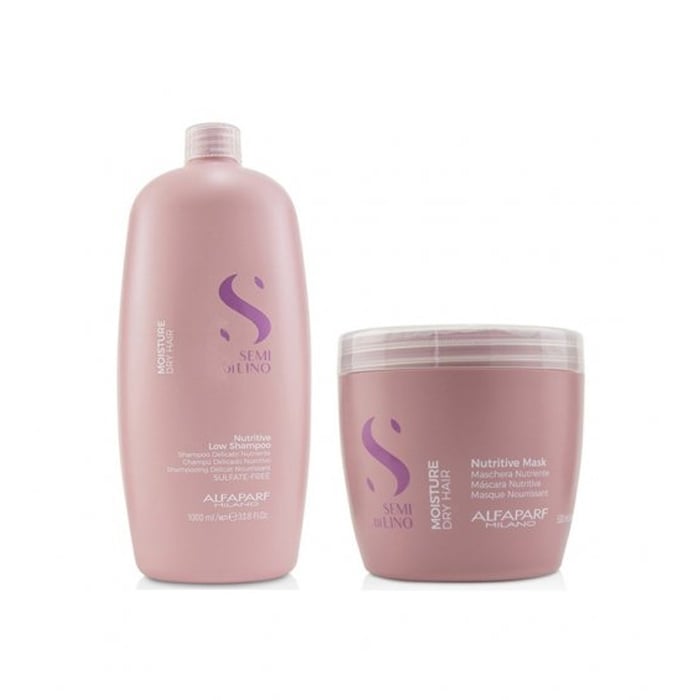 Alfaparf semi di lino moisture shampoo 1000 ml e maschera 500 ml - super idratazione per capelli secchi. Grande formato