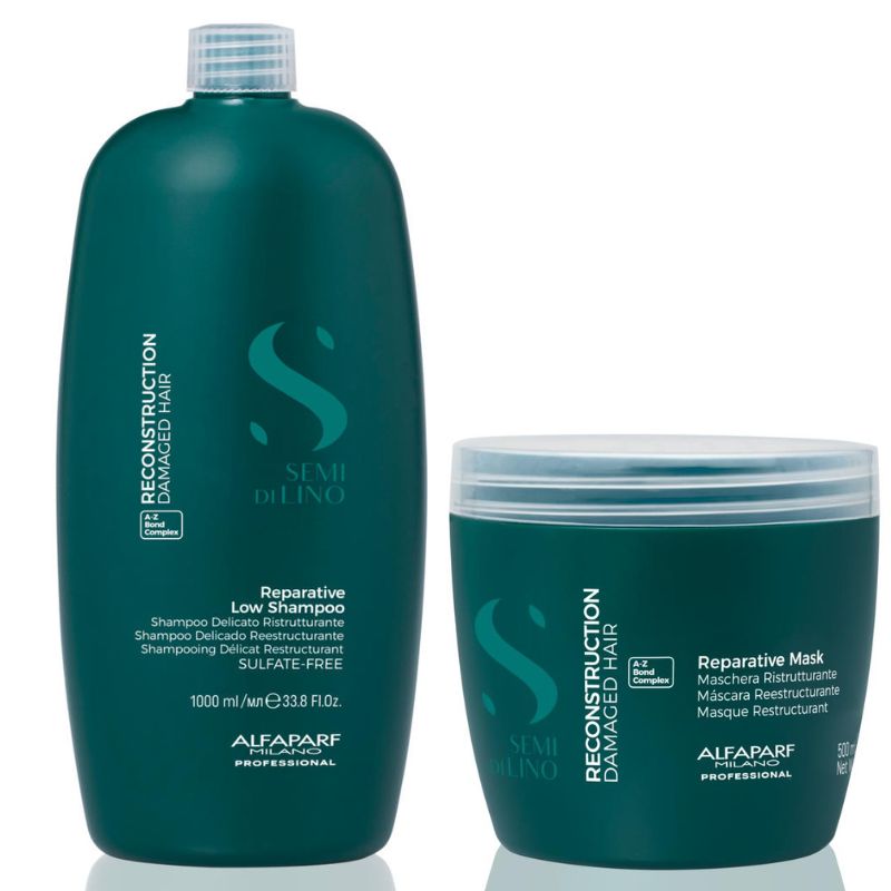 Alfaparf semi di lino reconstruction shampoo 1000 ml e maschera 500 ml - nutrimento per capelli danneggiati. Grande formato