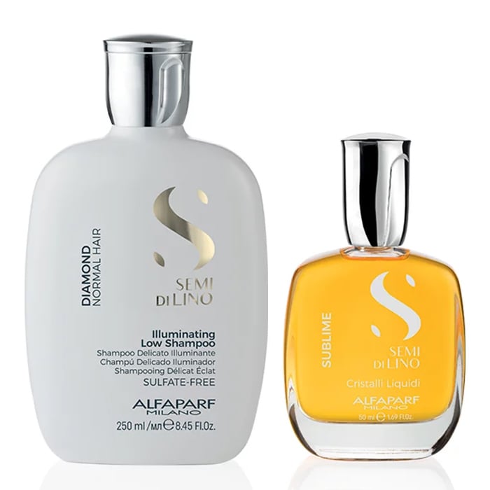 Alfaparf Semi Di Lino Diamond Shampoo 250 ml and Liquid Crystals 30 ml - Bright and shiny hair