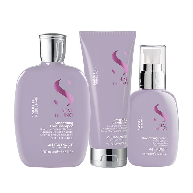 Alfaparf semi di lino smooth kit shampoo smoothing 250 ml-conditioner 200 ml e cream 125 ml - trattamento anticrespo per capelli da sottili a medi