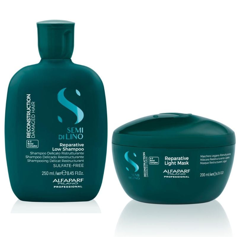Alfaparf semi di lino reconstruction light shampoo 250 ml e maschera 200 ml - nutrimento per capelli danneggiati fini
