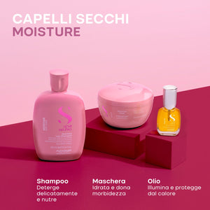 Alfaparf semi di lino moisture holiday kit shampoo 250 ml-mask 200 ml e cristalli 15 ml - per capelli secchi