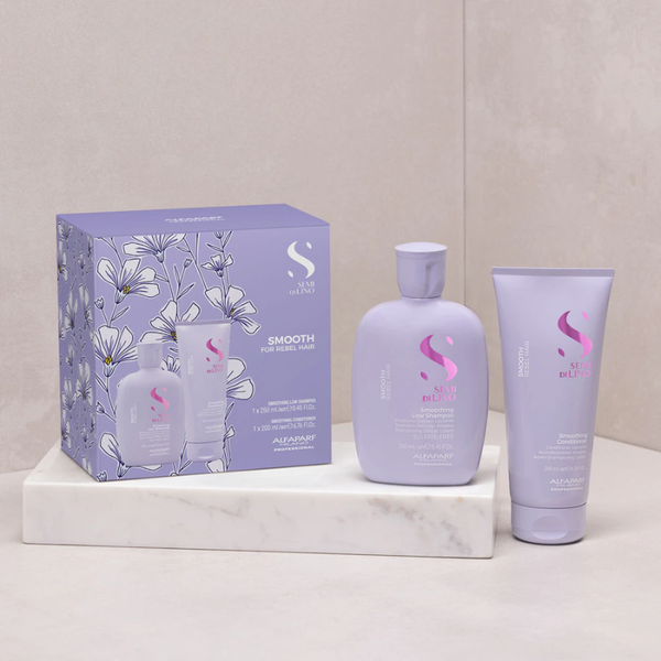 Alfaparf semi di lino smooth kit shampoo smoothing 250 ml-conditioner 200 ml - trattamento anticrespo per capelli da sottili a medi
