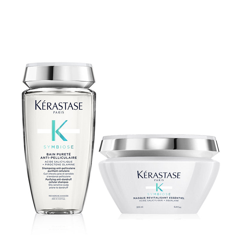Kerastase symbiose rituel - bain purete 250 ml - masque revitalisant 200 ml - trattamento antiforfora per cuoio capelluto grasso