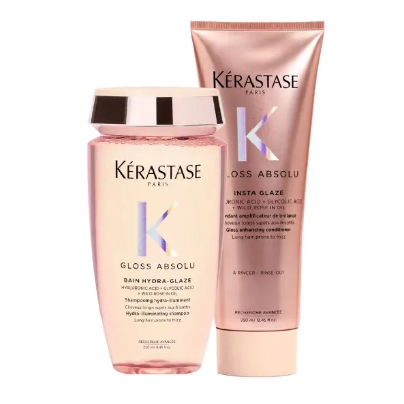 Kerastase - gloss absolu rituel - bain hydra glaze 250 ml - fondant insta glaze 250 ml - trattamento idratante ed illuminante per capelli crespi