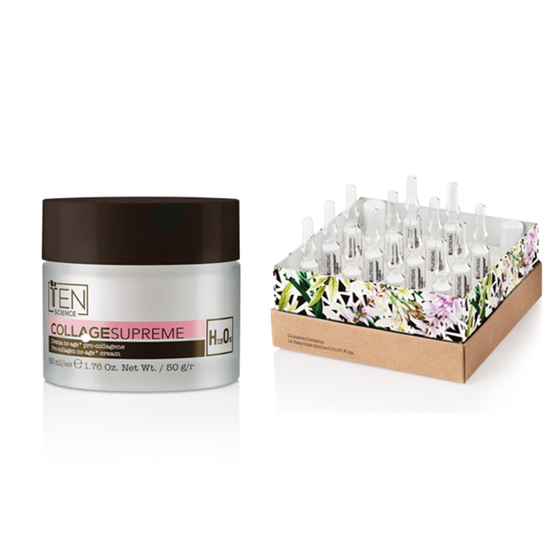 Ten science collage beauty routine rimpolpante viso - crema al collagene 50 ml e trattamento rimpolpante 14 fiale