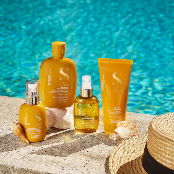 Alfaparf semi di lino sunshine after sun low shampoo 250 ml e sun treatment 200 ml - trattamento capelli doposole