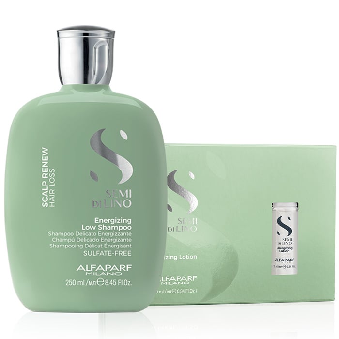 Alfaparf Semi Di Lino Scalp Renew Champú Energizante 250 ml y Loción 12 viales de 10 ml - Tratamiento anticaída