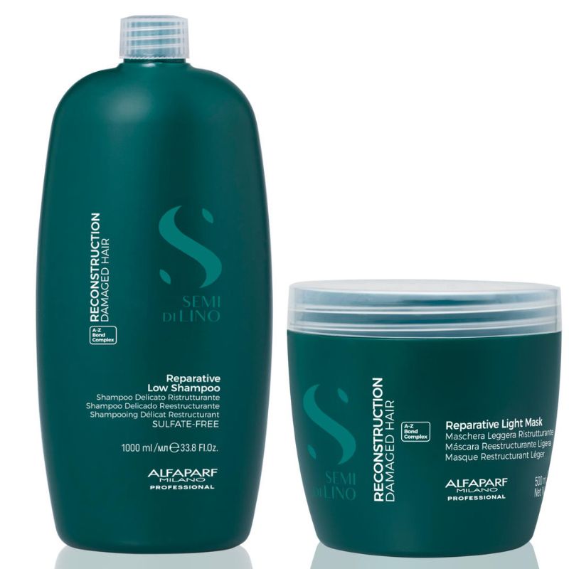 Alfaparf semi di lino reconstruction shampoo 1000 ml e light maschera 500 ml - nutrimento per capelli danneggiati fini. Grande formato