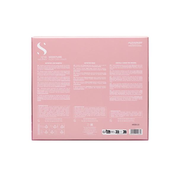 Alfaparf semi di lino moisture holiday kit shampoo 250 ml-mask 200 ml e cristalli 15 ml - per capelli secchi