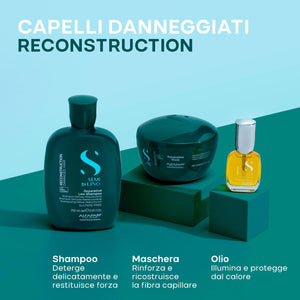 Alfaparf semi di lino reconstruction holiday kit shampoo 250 ml-mask 200 ml e cristalli 15 ml - per capelli danneggiati