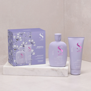 Alfaparf semi di lino smooth kit shampoo smoothing 250 ml-conditioner 200 ml - trattamento anticrespo per capelli da sottili a medi