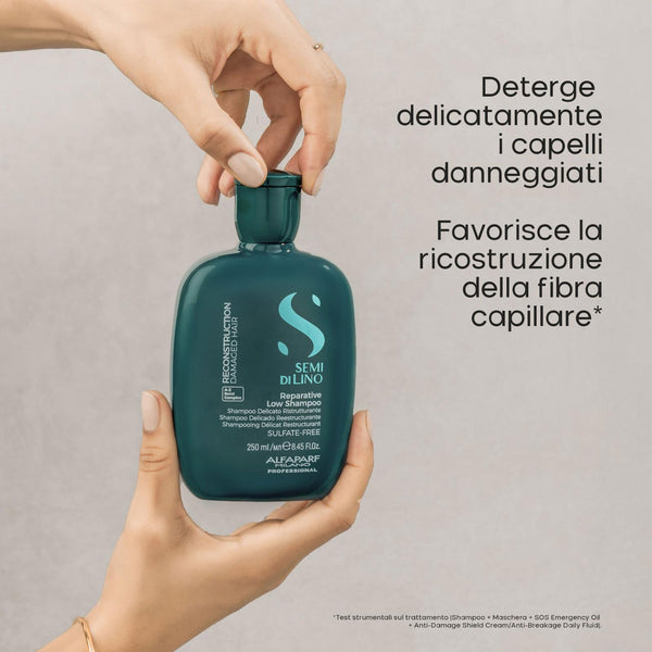 Alfaparf semi di lino Duo Kit reconstruction shampoo 250 ml e maschera 200 ml - nutrimento per capelli danneggiati