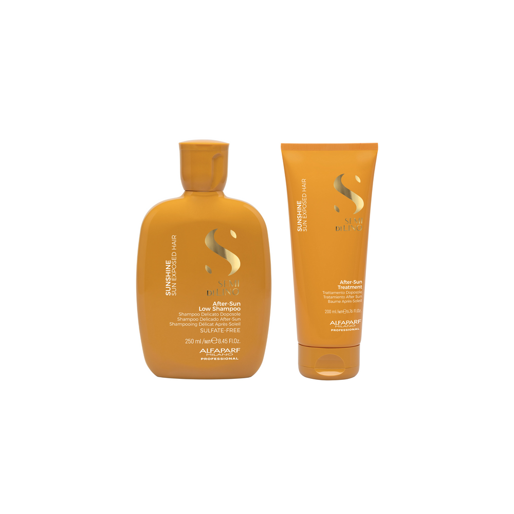 Alfaparf semi di lino sunshine after sun low shampoo 250 ml e sun treatment 200 ml - trattamento capelli doposole