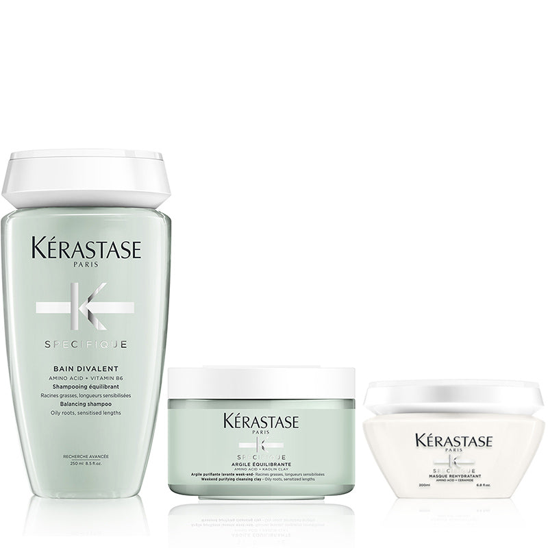 Kerastase specifique rituel bain divalent 250 ml - masque rehydratant 200 ml - argile equilibrante 250 ml