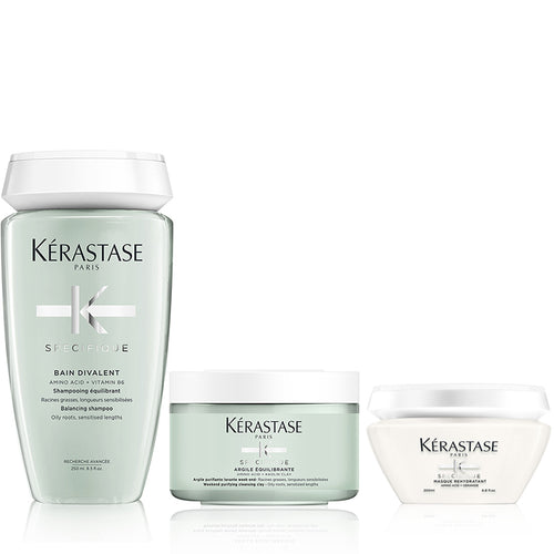 Kerastase specifique rituel bain divalent 250 ml - masque rehydratant 200 ml - argile equilibrante 250 ml