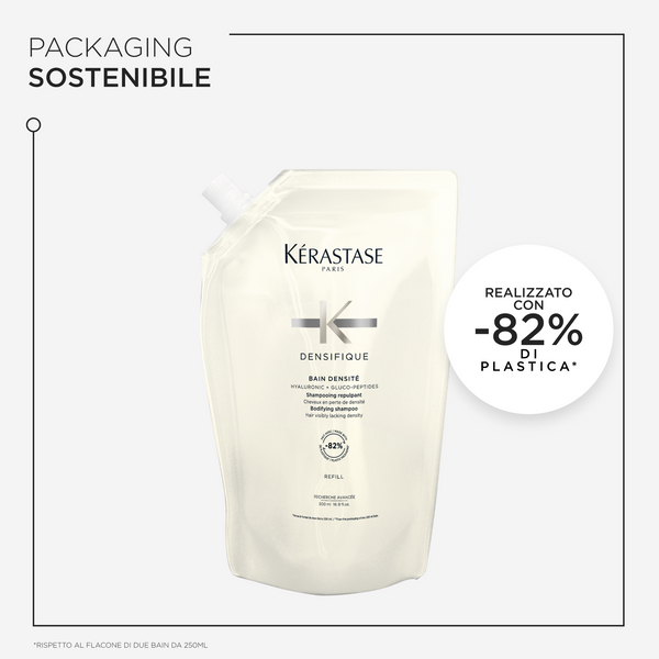 Kerastase densifique refill bain densite' - a densifying shampoo that thickens fine hair, leaving it fuller and more elastic.