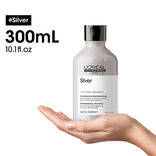 L'oreal serie expert silver shampoo - shampoo per capelli grigi e bianchi. neutralizza i riflessi gialli indesiderati