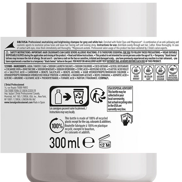 L'oreal serie expert silver shampoo - shampoo per capelli grigi e bianchi. neutralizza i riflessi gialli indesiderati