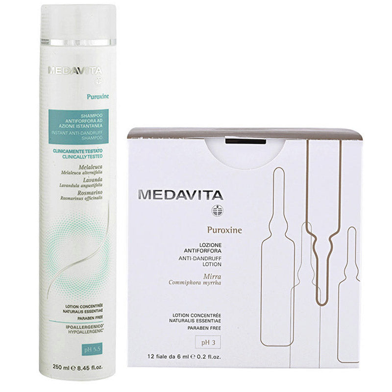 Medavita puroxine kit - shampoo 250 ml e fiale antiforfora 12 fl x 6 ml