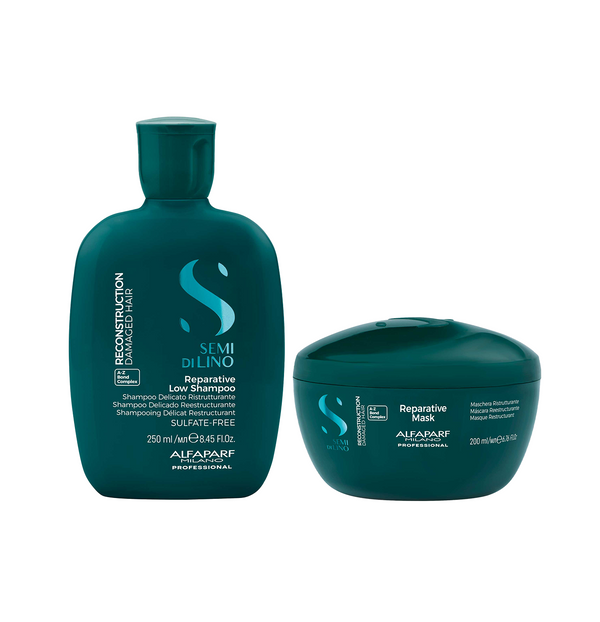 Alfaparf semi di lino reconstruction shampoo 250 ml e maschera 200 ml - nutrimento per capelli danneggiati fini