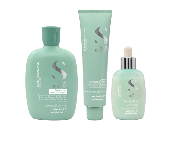 Alfaparf semi di lino scalp renew scrub 150 ml-shampoo balancing 250 ml e tonic 125 ml - trattamento antiforfora