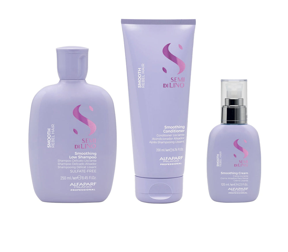 Alfaparf semi di lino smooth holiday kit shampoo smoothing 250 ml-conditioner 200 ml e cream 125 ml - trattamento anticrespo per capelli da sottili a medi
