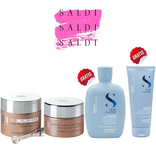 SALDI - Dibi Milano Filler Code - crema di riempimento 50 ml e contorno occhi/labbra 15 ml con OMAGGIO Semi di Lino Density Shampoo 250 ml + conditoner 200 ml