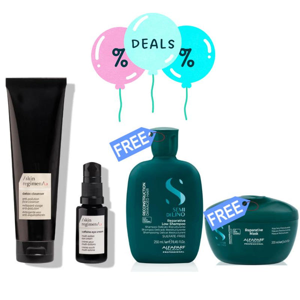 SALDI - Comfort zone skin regimen - detox cleanser 150 ml e caffeine eye cream 15 ml in OMAGGIO Semi di lino reparative shampoo 250 ml + mask 200 ml